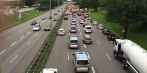 POlice convoy rushing to the Munich's OEZ shopping center. Photo: YouTube
