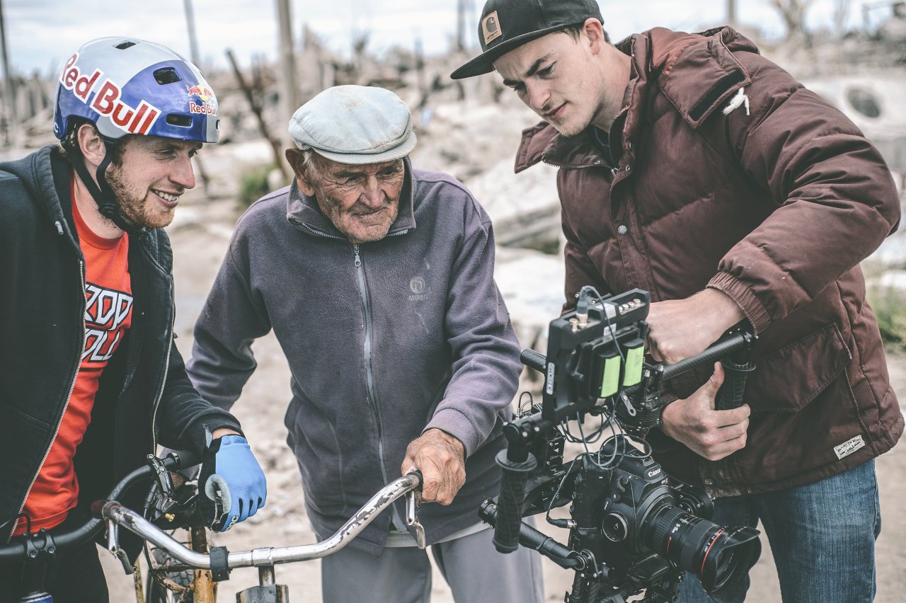 Danny MacAskill seen behind-the-scene for his new project at the abandoned village of Epecuén, Argentina on March 19th 2014. Photo: Fred Murray / Red Bull Content Pool