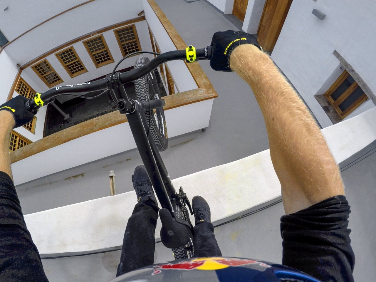 Street trials rider Danny MacAskill riding his bike across the rooftops of picturesque Gran Canaria, Spain for his “Cascadia” video. Photo: RedBull Content Pool